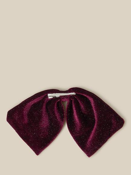 Monsoon Kids' Sparkle Velvet Bow Hair Clip, Burgundy - view 2, Burgundy