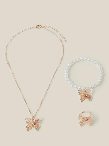 Monsoon Kids' Butterfly Jewellery Set, Rose Gold, Rose Gold