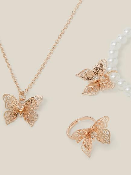 Monsoon Kids' Butterfly Jewellery Set, Rose Gold - view 2, Rose Gold