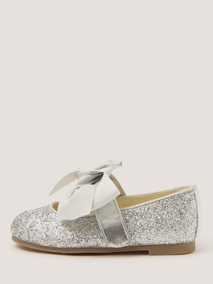 Monsoon Baby Glitter Ballet Flats, Silver - view 2, Silver