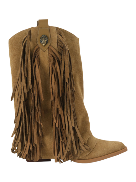 Kurt Geiger London Albany Western Suede Fringe Calf Boots, Brown/Multi, Brown/Multi