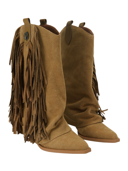 Kurt Geiger London Albany Western Suede Fringe Calf Boots, Brown/Multi - view 2, Brown/Multi