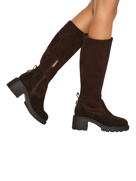 Kurt Geiger London Clarence Suede Knee Boots, Dark Brown - view 2, Dark Brown