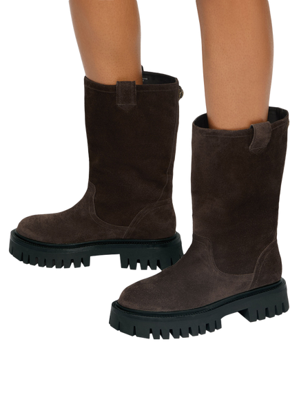 Kurt Geiger London Kingly Suede Biker Biker Boots, Brown - view 2, Brown