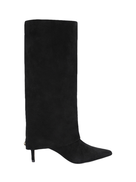 Kurt Geiger London Mansion Fold Suede Knee High Boots, Black, Black