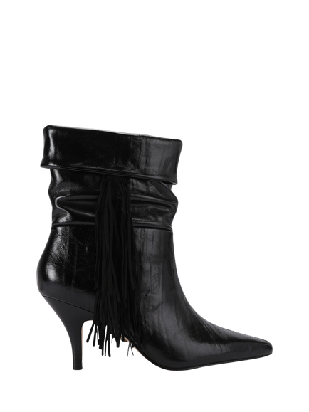 Kurt Geiger London Piccadilly Leather Fringe Slouch Ankle Boots, Black, Black