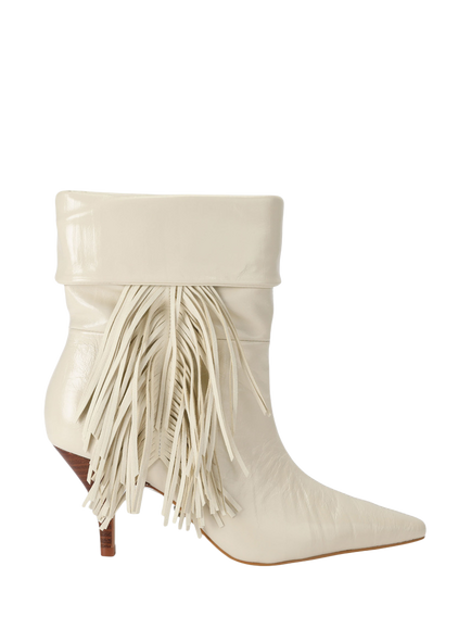 Kurt Geiger London Piccadilly Leather Fringe Slouch Ankle Boots, Bone, Bone