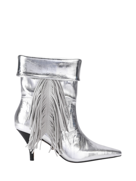 Kurt Geiger London Piccadilly Leather Fringe Slouch Ankle Boots, Silver, Silver