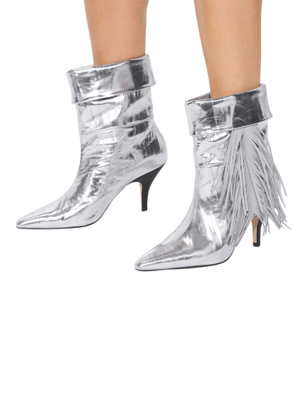 Kurt Geiger London Piccadilly Leather Fringe Slouch Ankle Boots, Silver - view 2, Silver