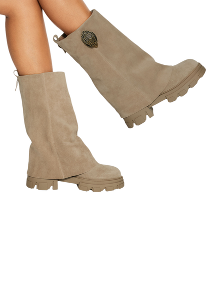 Kurt Geiger London Stomp Foldover Suede Ankle Boots, Beige - view 2, Beige