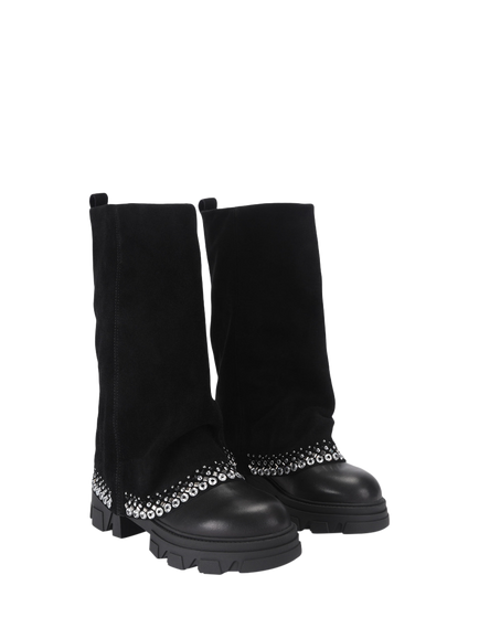 Kurt Geiger London Stomp Suede Embellished Foldover Calf Boots, Black - view 2, Black