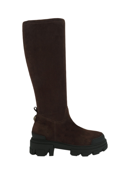 Kurt Geiger London Stomp Sock Suede Knee High Boots, Dark Brown, Dark Brown
