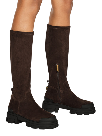 Kurt Geiger London Stomp Sock Suede Knee High Boots, Dark Brown - view 2, Dark Brown