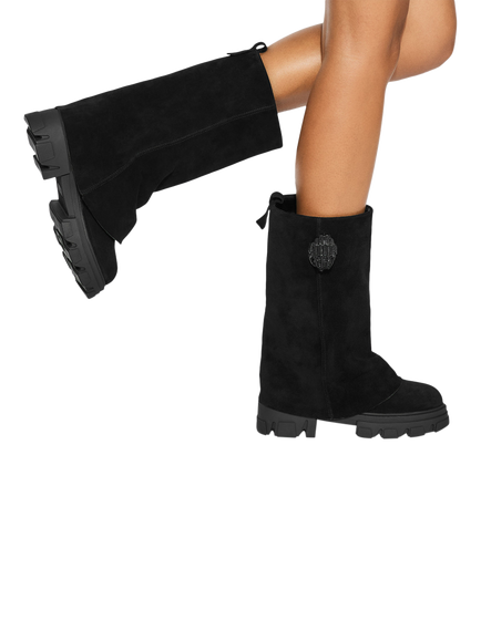 Kurt Geiger London Trail Foldover Suede Calf Boots, Black - view 2, Black