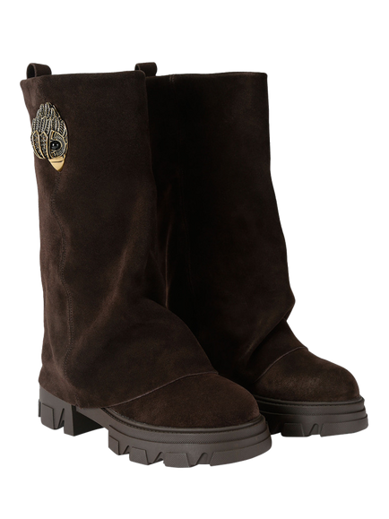 Kurt Geiger London Trail Foldover Suede Calf Boots, Brown - view 2, Brown