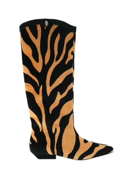 Kurt Geiger London Westbury Pull On Velvet Triger Print Knee High Boots, Multi, Multi