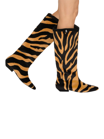 Kurt Geiger London Westbury Pull On Velvet Triger Print Knee High Boots, Multi - view 2, Multi
