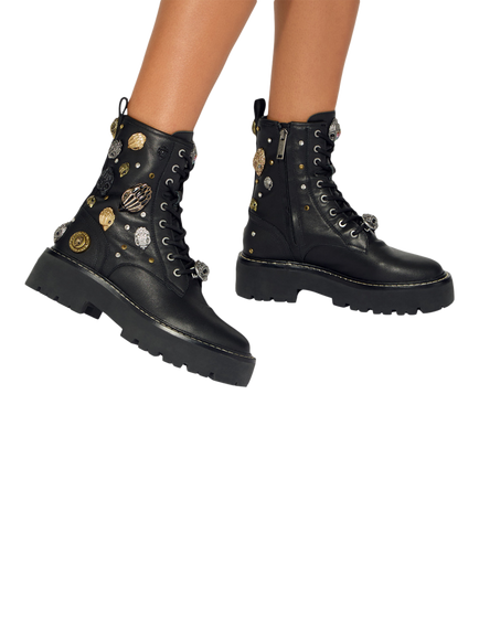 Kurt Geiger London Woolwich Eagle Embellished Leather Ankle Boots, Black/Multi - view 2, Black/Multi