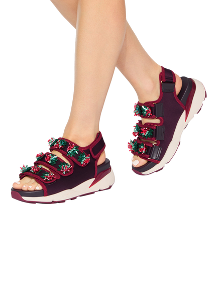 Kurt Geiger London Kurt Runner Embellsihed Flatform Sandals, Wine/Multi - view 2, Wine/Multi