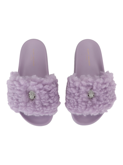Kurt Geiger London Meena Eagle Faux Shearling Sliders, Lilac - view 2, Lilac