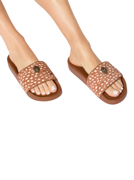 Kurt Geiger London Meena Eagle Leather Animal Print Sliders, Multi - view 2, Multi