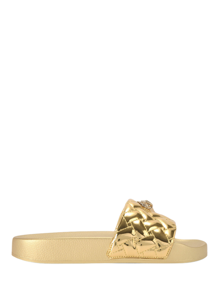Kurt Geiger London Meena Eagle Metallic Quilted Sliders, Gold, Gold