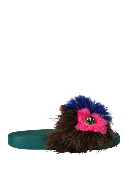 Kurt Geiger London Meena Eagle Mascot Faux Fur Sliders, Multi, Multi