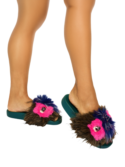 Kurt Geiger London Meena Eagle Mascot Faux Fur Sliders, Multi - view 2, Multi