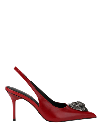Kurt Geiger London Belsize Eagle Slingback Stiletto Heel Leather Shoes, Red, Red