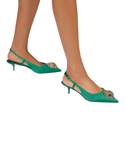 Kurt Geiger London Belsize Croc Effect Court Shoes - view 2, Green