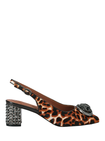 Kurt Geiger London Chelsea Leopard Print Eagle Embellished Slingback Heel Shoes, Multi, Multi