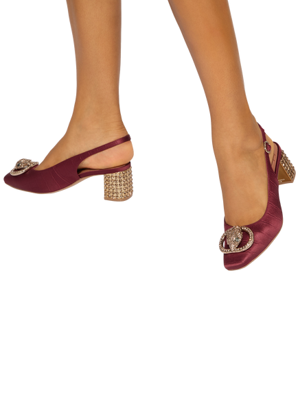 Kurt Geiger London Chelsea Embellished Block Heeled Slingback Courts - view 2, Dark Red