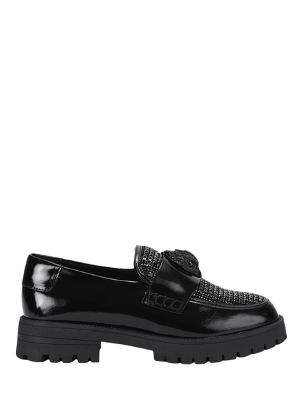 Kurt Geiger London Eagle Crystal Leather Loafers, Black, Black