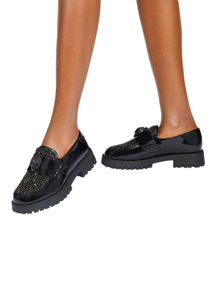 Kurt Geiger London Eagle Crystal Leather Loafers, Black - view 2, Black