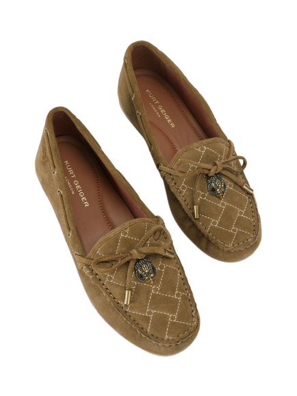 Kurt Geiger London Suede Moccasins with Marcasite Embellishment, Tan Comb - view 2, Tan Comb
