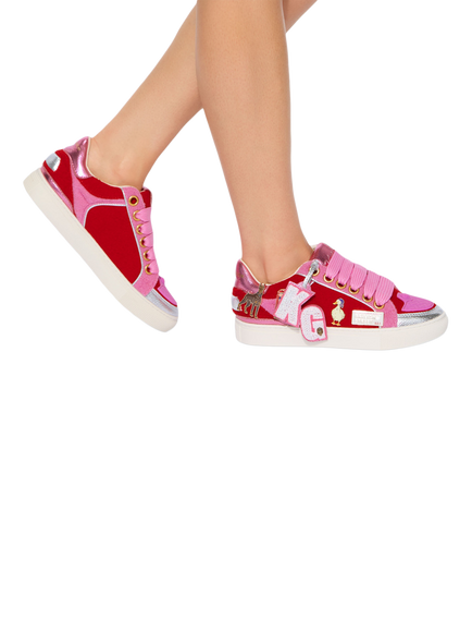 Kurt Geiger London Southbank Tag Slim Charm Trainers, Red/Multi - view 2, Red/Multi