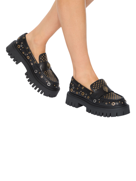 Kurt Geiger London Studded Chunky Leather Loafers, Black - view 2, Black
