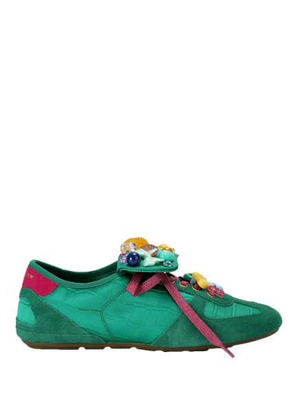 Kurt Geiger London Wembley Embellished Lace Up Trainers, Green/Multi, Green/Multi