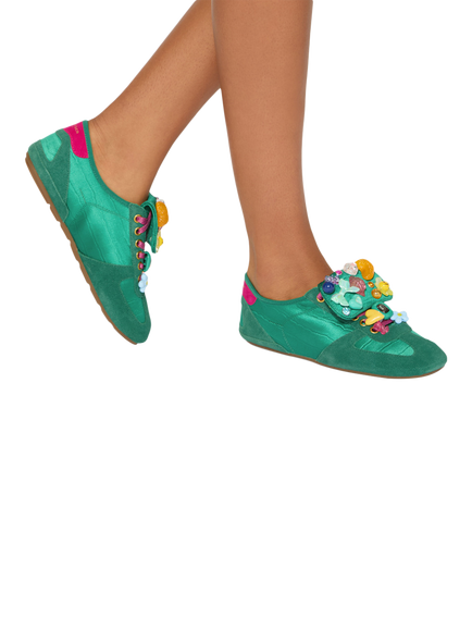 Kurt Geiger London Wembley Embellished Lace Up Trainers, Green/Multi - view 2, Green/Multi
