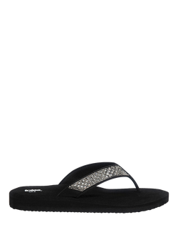 totes Beaded Wedge Flip Flops, Black, Black