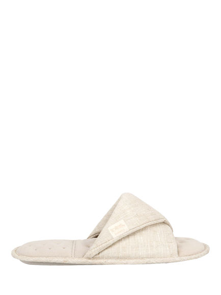 totes Isotoner Linen Twist Open Toe Slippers, Stone, Stone
