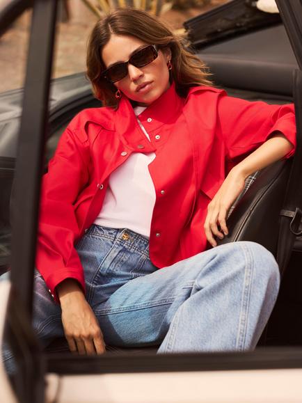 Mint Velvet Funnel Neck Bomber Jacket, Red, Red