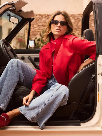 Mint Velvet Funnel Neck Bomber Jacket, Red - view 2, Red