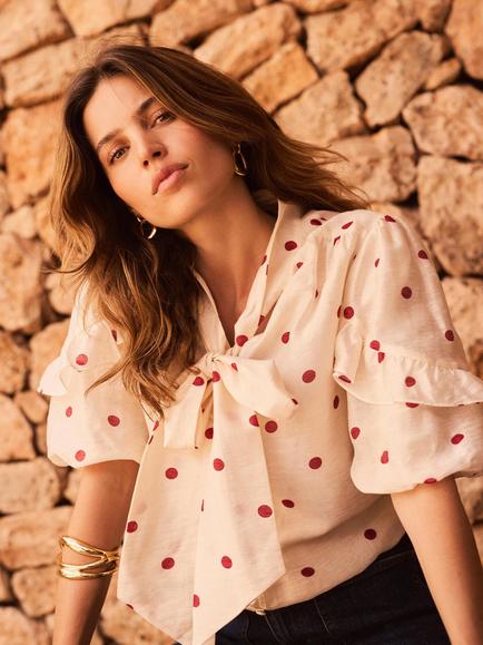 Mint Velvet Polka Dot Blouse, Cream/Red, Cream/Red