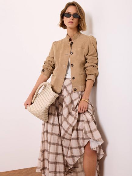 Mint Velvet Check Print Midi Skirt, Brown/Multi, Brown/Multi