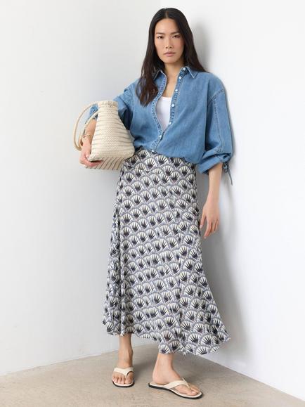 Mint Velvet Geo Print Drop Waist Maxi Skirt, Blue/Multi, Blue/Multi
