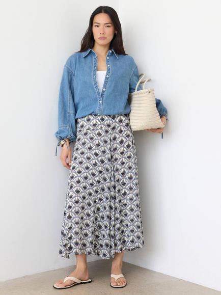 Mint Velvet Geo Print Drop Waist Maxi Skirt, Blue/Multi - view 2, Blue/Multi