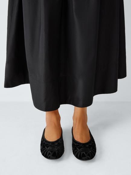 John Lewis x RIXO Elfie Embroidered Velvet Ballet Flats, Black - view 2, Black