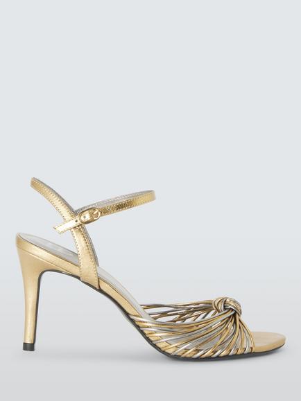 John Lewis x RIXO Imani Metallic Leather Open Toe Stiletto Sandals, Antique Gold/Silver - view 2, Antique Gold/Silver