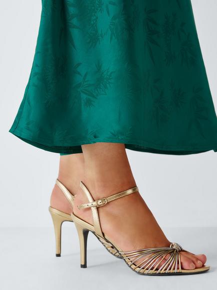 John Lewis x RIXO Imani Metallic Leather Open Toe Stiletto Sandals, Antique Gold/Silver, Antique Gold/Silver